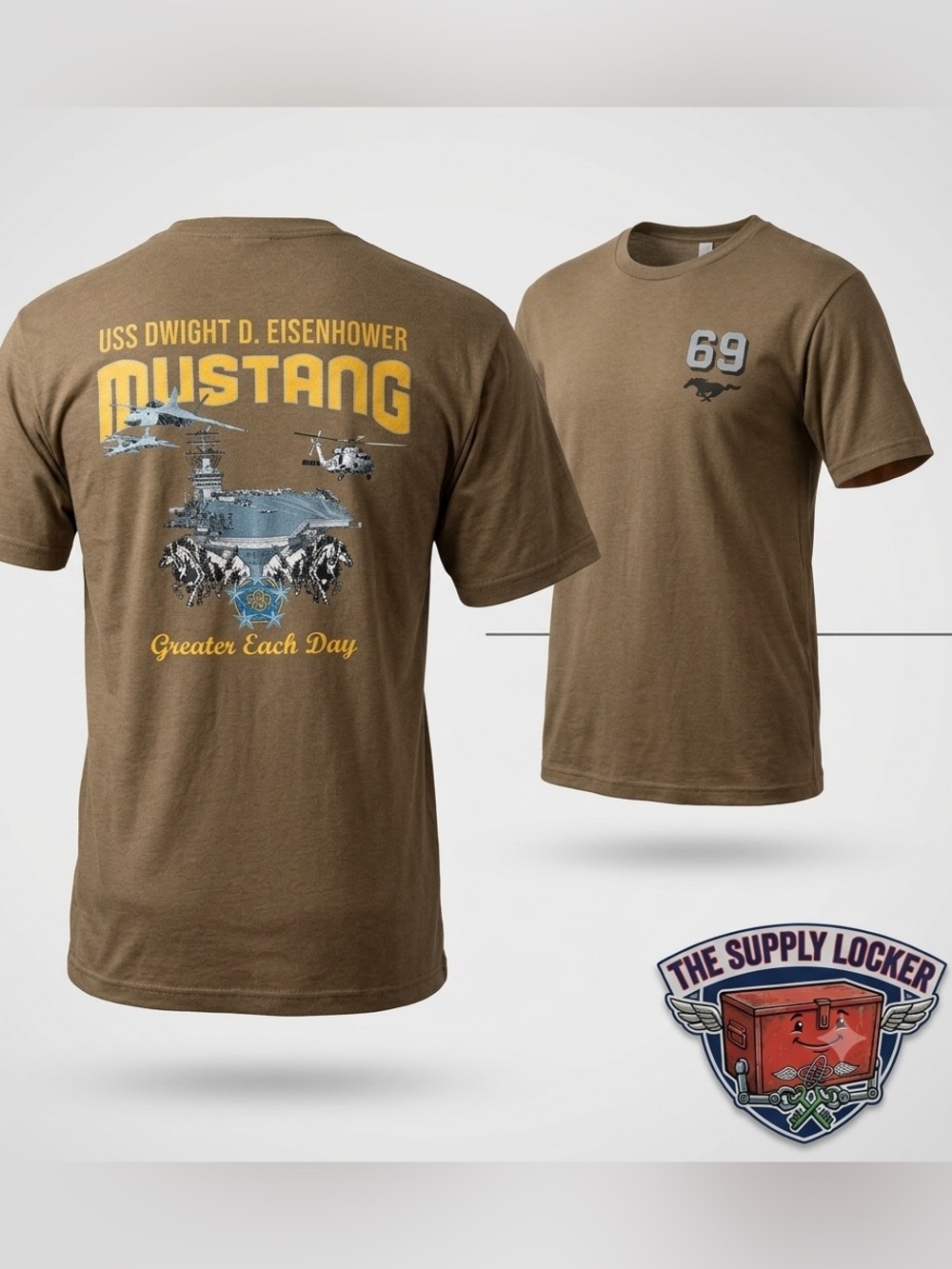 USS Dwight D. Eisenhower Mustang 69 T Shirt Brown Military Navy 2XL